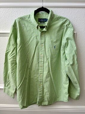 Ralph Lauren Men Classic Fit Plaid Button Down Shirt Green L Women XL